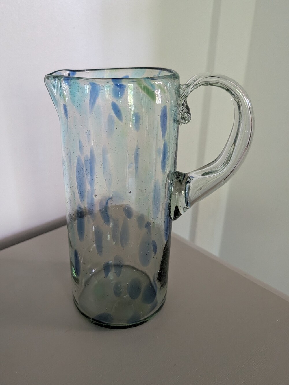 Hand blown Azul Glass Pitcher Speckled Blue Green Vase Display